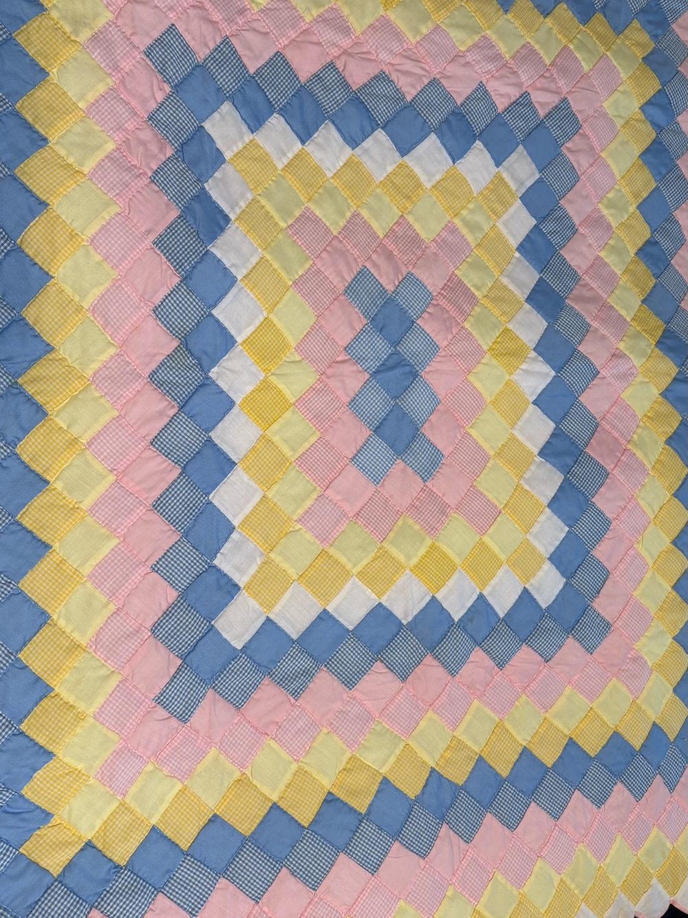 Handcrafted Pastel Patchwork Quilt in Pink, Blue, Yellow, White
